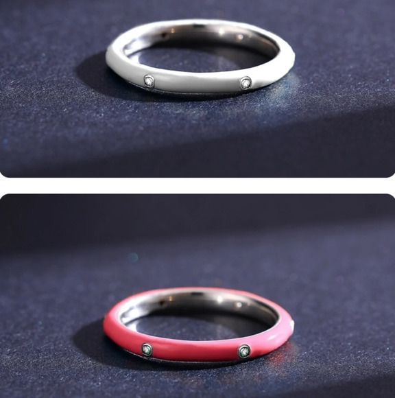 NEW Unisex White Ceramic Pave Diamond Sterling Silver Band Ring, Size 6 - Picture 9 of 14